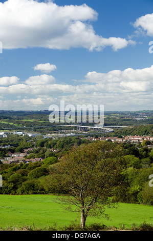 Baglan  from the Wales Coastal path (high level route) Neath Port Talbot, South Wales. Stock Photo