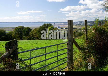 Baglan and Baglan Bay from the Wales Coastal path (high level route) Neath Port Talbot, South Wales. Stock Photo