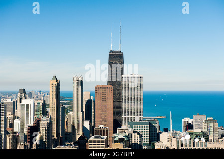 CHICAGO, IL - OCTOBER 9: A northerly view of the Chicago skyline, including the John Hancock Center, pictured on October 9, 2013 Stock Photo