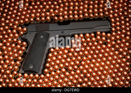 Gun, bullets and cartridges Stock Photo