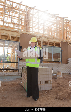 civil female engineer at the construction site Stock Photo