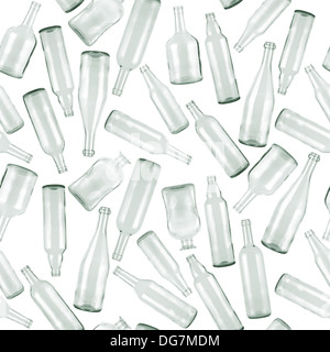 Seamless pattern. Empty bottles on white background. Stock Photo