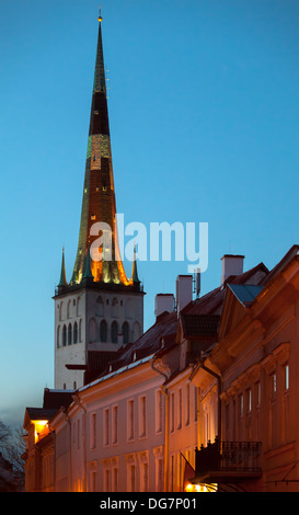 Church St Olaf at night in old Town of Tallinn, Estonia Stock Photo