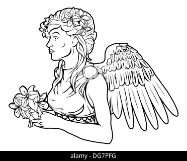 An illustration of a stylised black angel woman perhaps an angel tattoo Stock Photo