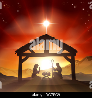 Christmas Nativity Scene in Bethlehem with Baby Jesus in manger, Virgin ...