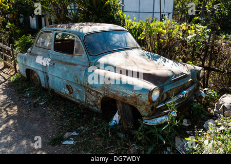 Car wreck, Skoda Octavia, Kalaw, Myanmar, Asia Stock Photo