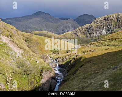 River Esk and Scafell Pike from the Upper Esk, Lake District , Cumbria Stock Photo