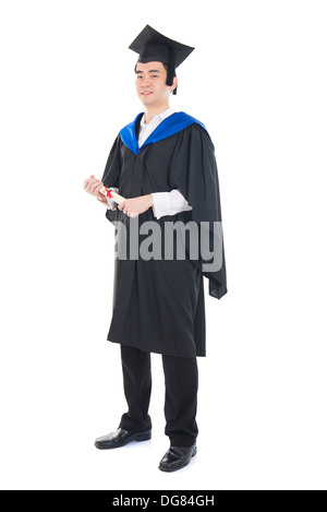 asian male graduate full length isolated with white background Stock Photo