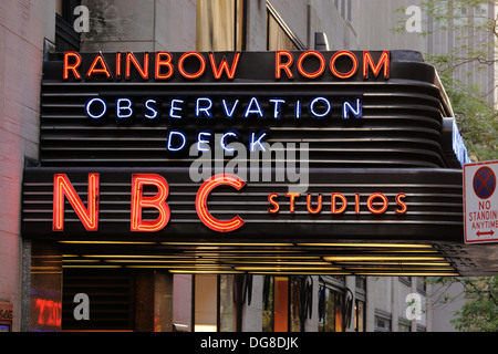 Rainbow Room NBC Studios Marquee in Rockefeller Center, New York, USA. Stock Photo