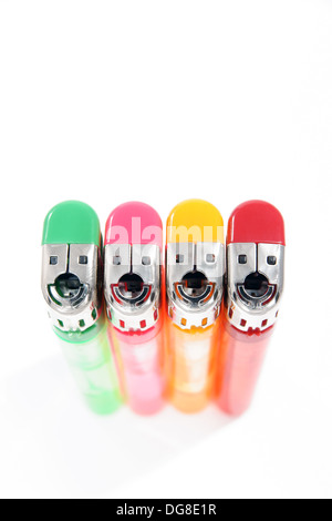 Row of happy smiling gas lighter faces Stock Photo