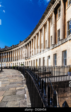 Part of the sweeping Georgian facade of terraced houses in The Royal Crescent, Bath. Stock Photo