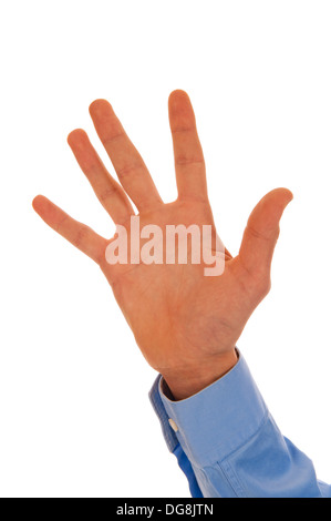 Male hand representing the number five with fingers isolated in white Stock Photo