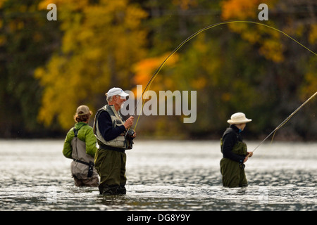 Guided fly fishing for trout Chilcotin Wilderness, BC Interior, Canada Stock Photo