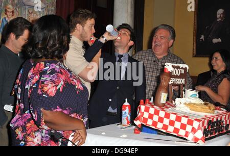 Studio City, CA, . 16th Oct, 2013. Chris Pratt, Adam Scott at arrivals for PARKS AND RECREATION 100th Episode Celebration, CBS RADFORD, Studio City, CA October 16, 2013. Credit:  Dee Cercone/Everett Collection/Alamy Live News Stock Photo