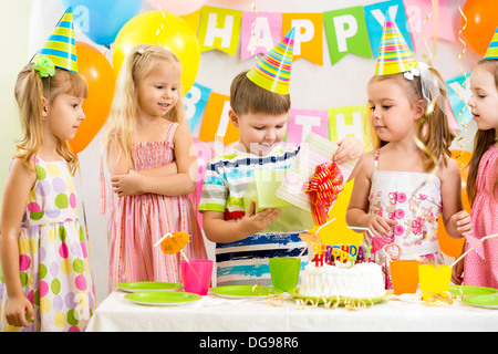 happy kids celebrating birthday holiday