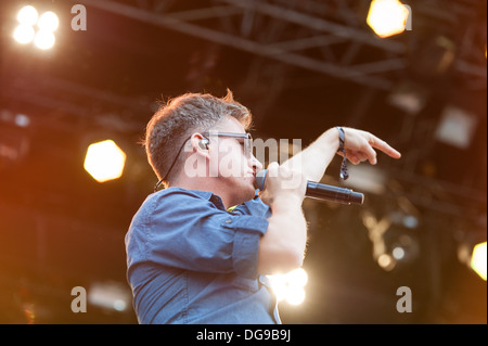 Martin Vandreier of German hip pop group Fettes Brot performing at Zurich Openair 2013. Stock Photo