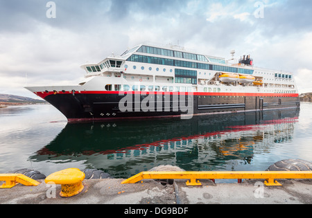 Big modern Norwegian passenger cruise ship enters the port Stock Photo