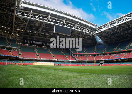Inside the Principality Stadium with grass growing tents in operation ...