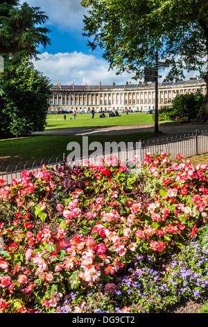 Part of the sweeping Georgian facade of terraced houses in The Royal Crescent, Bath. Stock Photo