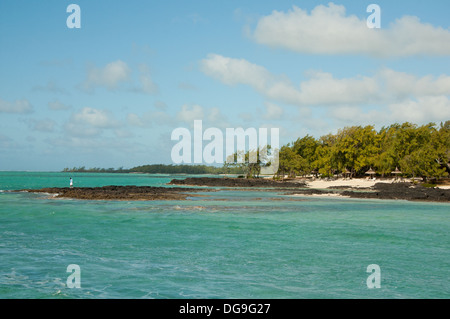 Beautiful East Coast of Mauritius view from catamaran Stock Photo