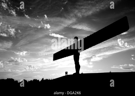 The Angel of the North at sunset in black and white. Stock Photo