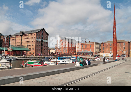 General view of Gloucester docks (Victoria Dock) with 'The Candle'by Wolfgang Buttress, Gloucestershire, UK Stock Photo