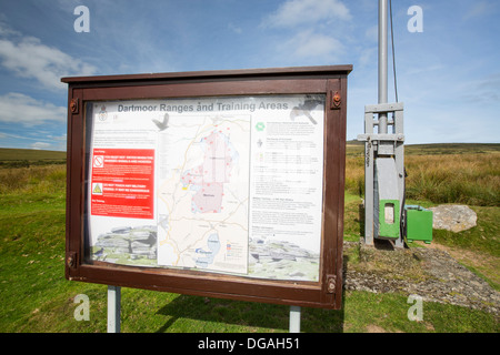 A warning sign about the danger of the firing range on Dartmoor, Devon, UK. Stock Photo