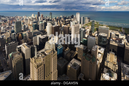 Aerial view of Chicago buildings and Lake Michigan marina Stock Photo