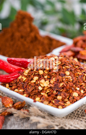 Portions of kibbled Chilli Fruits Stock Photo