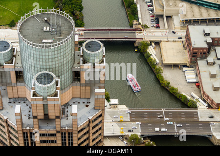Aerial view of 311 South Wacker Drive and river, Chicago, USA Stock Photo