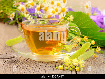 Cup of herbal tea with linden flowers Stock Photo