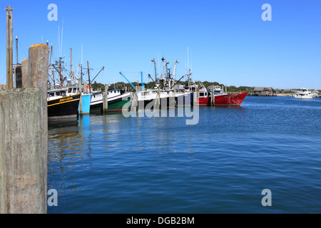 Commercial fishing boats Montauk Harbor Long Island New York Stock Photo