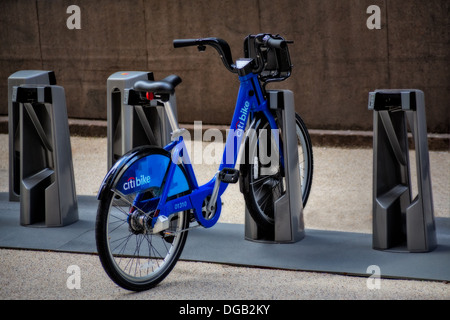 A single Citi Bike remains in one of the Manhattan sharing systems station in New York City. Stock Photo