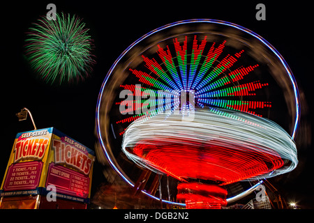 Colorful rides in motion and celebration at the Sussex County State Fair, located in Augusta, New Jersey. Stock Photo