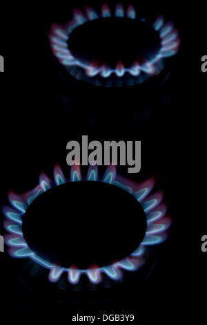 17th October 2013. London UK. A photographic illustration of rings on a gas hob as energy supplier British Gas announces 9.2 per cent increase in consumer energy prices which will come into effect on November 2013 Stock Photo