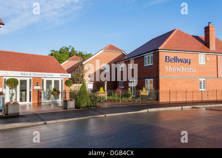 Bellway show home and sales centre at a new house build housing estate in 2013. Reading, Berkshire, South East England, GB, UK. Stock Photo