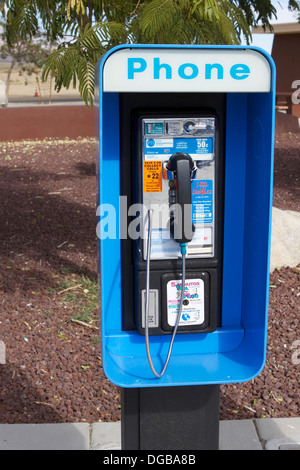 A blue American public telephone in California Stock Photo