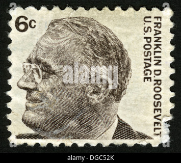 US,post mark,stamp, U.S. postage, Franklin D.Roosevelt, A 6 cent US postage stamp with the image of Franklin D Roosevelt. Stock Photo