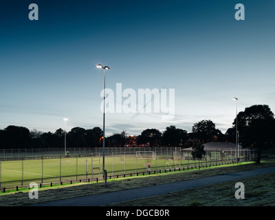 Football pitch at dusk, Manchester, England Stock Photo