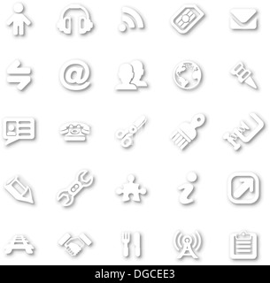 A white minimalist style cutout icon set with drop shadows for all your web and app needs Stock Photo