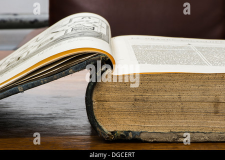 Open old big book. French encyclopedia. Stock Photo