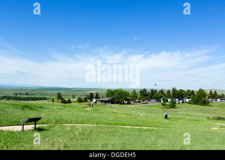 View over Visitor Center from US Army Memorial on Last Stand Hill, Little Bighorn Battlefield National Monument, Montana, USA Stock Photo