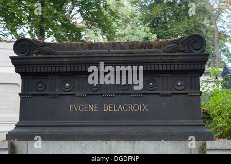 Tomb of 19th Century painter, Eugène Delacroix (1798-1863), at Père Lachaise Cemetery, Paris, France Stock Photo