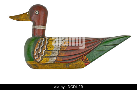 vintage wooden duck decoy isolated on white with clipping path Stock Photo