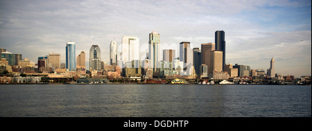 The view of Seattle from the lower deck of an eastbound ferry boat Stock Photo