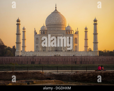 The Taj Mahal at sunset, Agra, India. Stock Photo