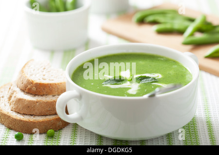 pea soup with mint Stock Photo