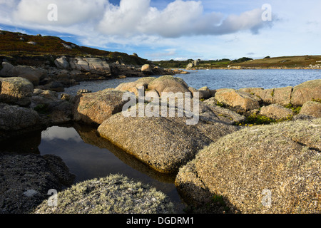 Rocky shoreline on the south of St Mary's close to Peninnis, Isles of Scilly, UK Stock Photo