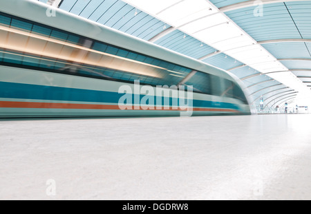 Shanghai Maglev Train also called Shanghai Transrapid - magnetic levitation train on Longyang Road Station in Shanghai, China Stock Photo