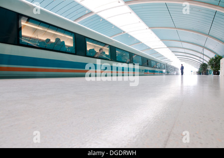 Shanghai Maglev Train also called Shanghai Transrapid - magnetic levitation train on Longyang Road Station in Shanghai, China Stock Photo